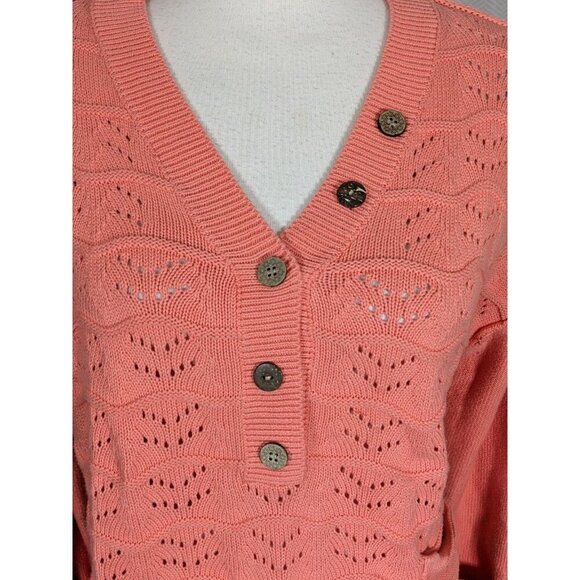 Neon Buddha Sweater Women XL Orange Pure Knits Infinity Popover Open Knit Cotton - Picture 5 of 9